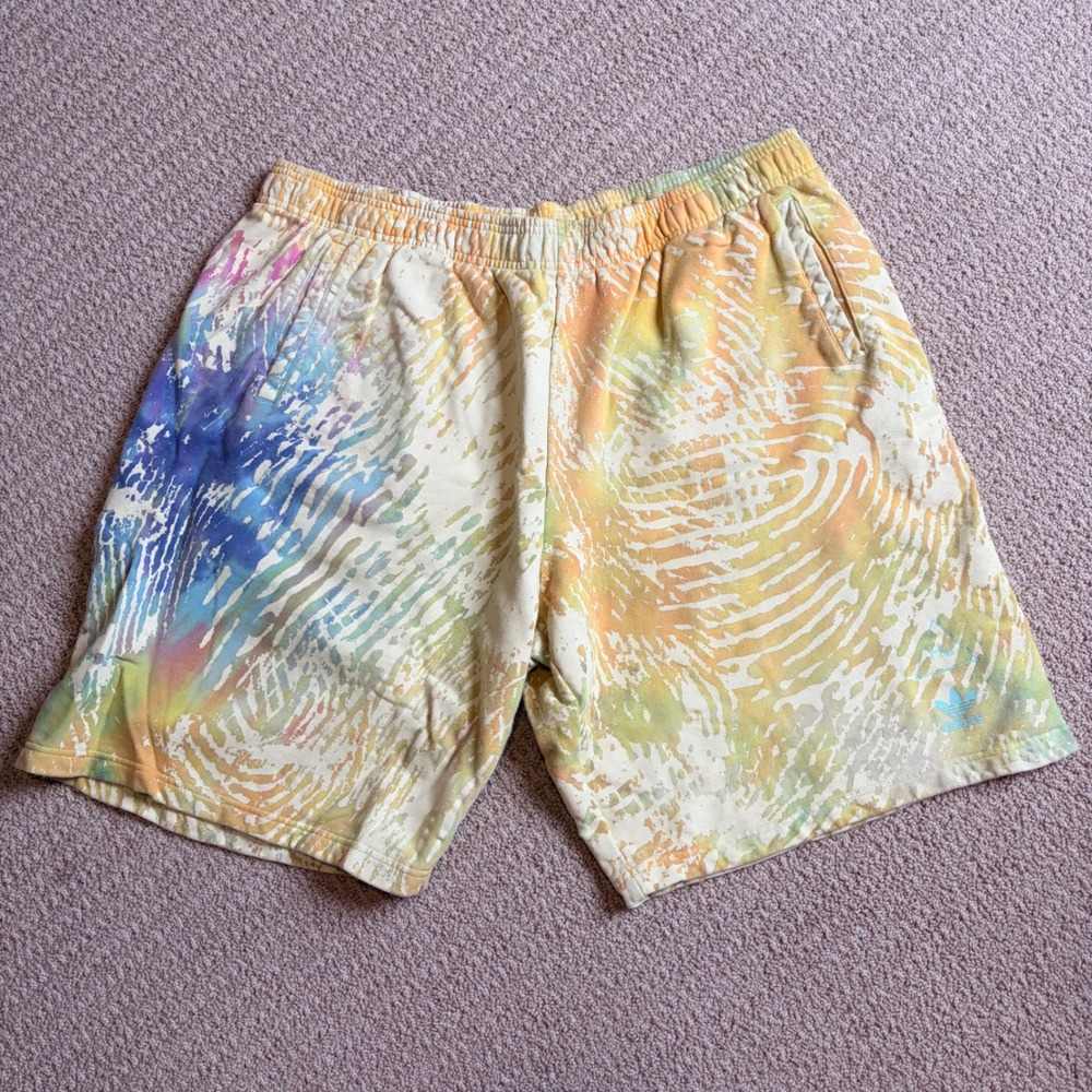 Adidas Pharrell Williams Hu Tie Dye Fingerprint Shorts Mens 2XL Yellow Multi